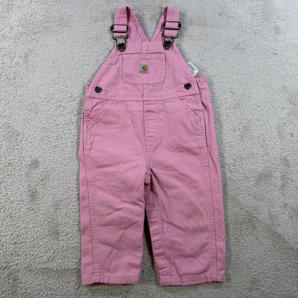 Carhartt Overalls Toddler Girls 12M Pink Heart Buttons Cotton Bibs OX9712